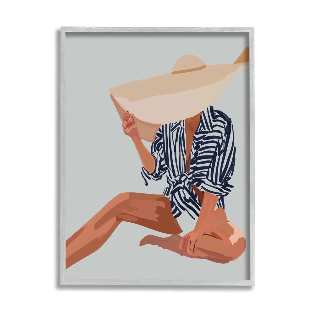 1588 Obscured By Sun Hat Summer Beach Portrait Framed Wall Art, Design By